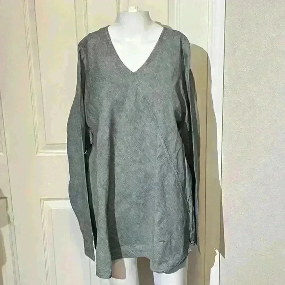 FLAX By Jeanne Engelhart Linen V Neck Lagen Tunic Shirt Top Womens Size Large - Picture 1 of 7